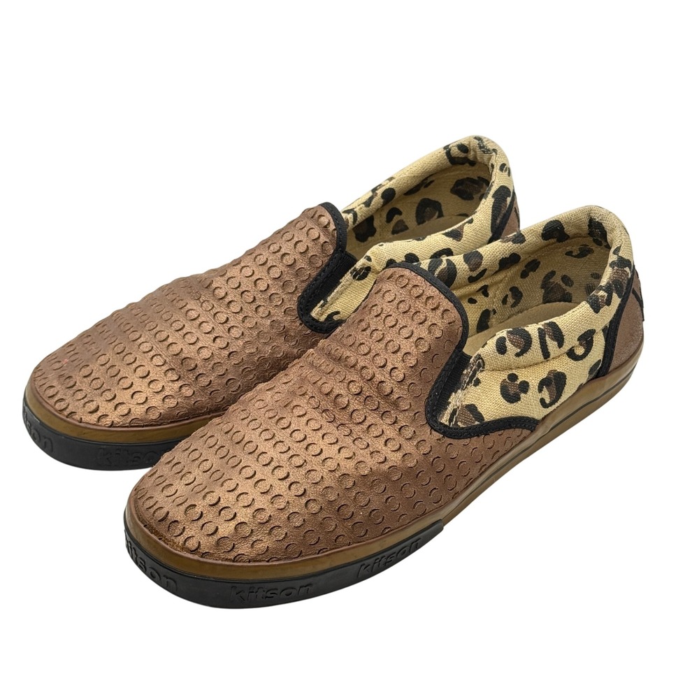 Kitson Slip On Sneakers‎ Leopard Print Sz 10 Brown Gold Textured Vintage